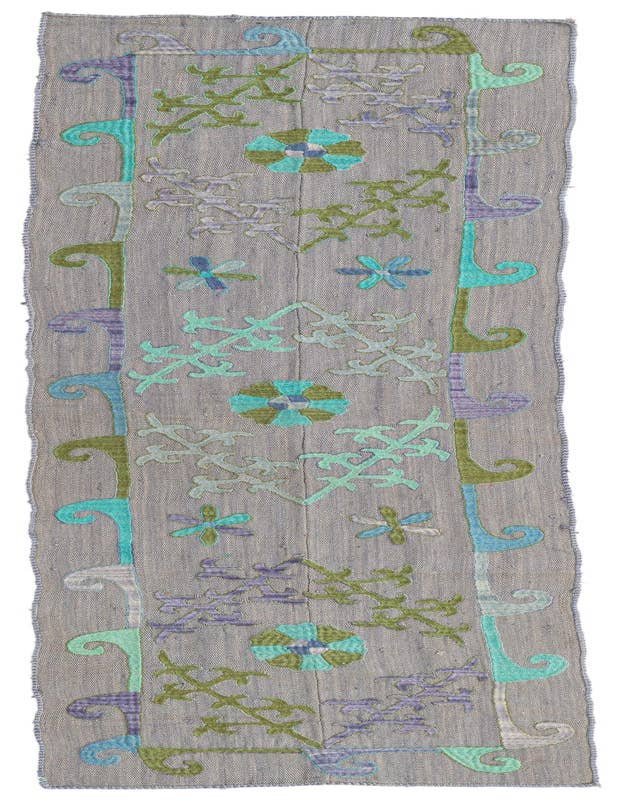 Detail image of 2' 2 x 7' 9 Hand Woven Kilim Suzani Wool Runner Rug