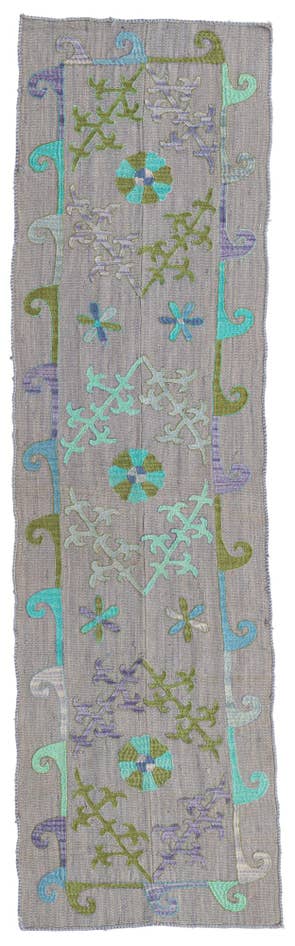 Detail image of 2' 2 x 7' 9 Hand Woven Kilim Suzani Wool Runner Rug