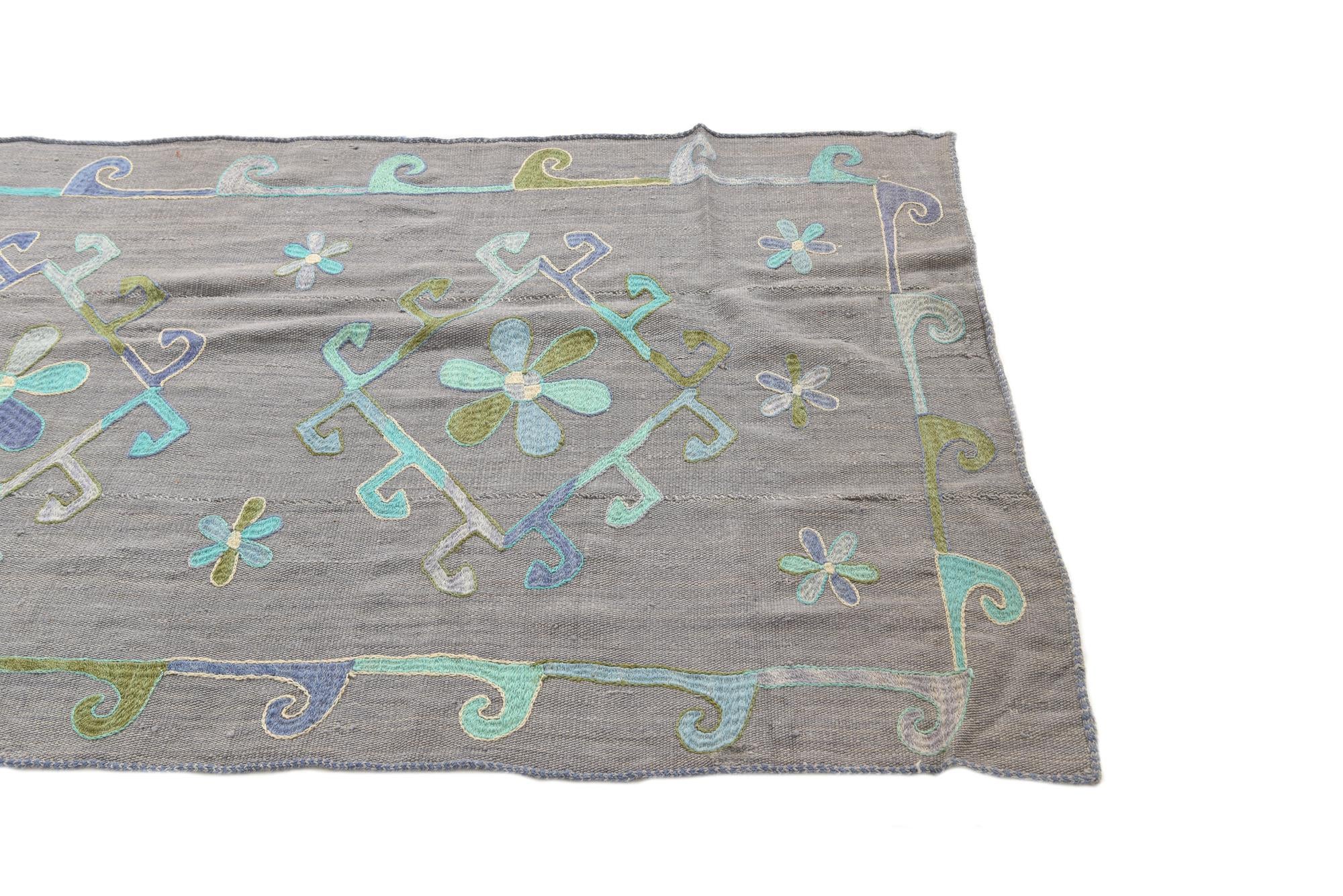 3' 4 x 10' 3 Hand Woven Kilim Suzani Wool Runner Rug