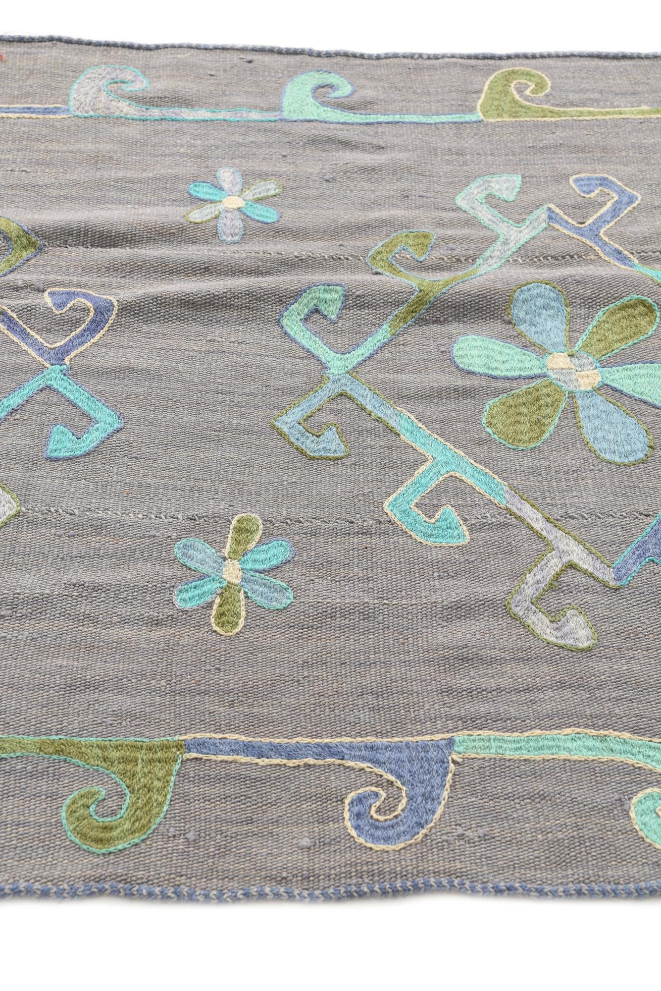 3' 4 x 10' 3 Hand Woven Kilim Suzani Wool Runner Rug