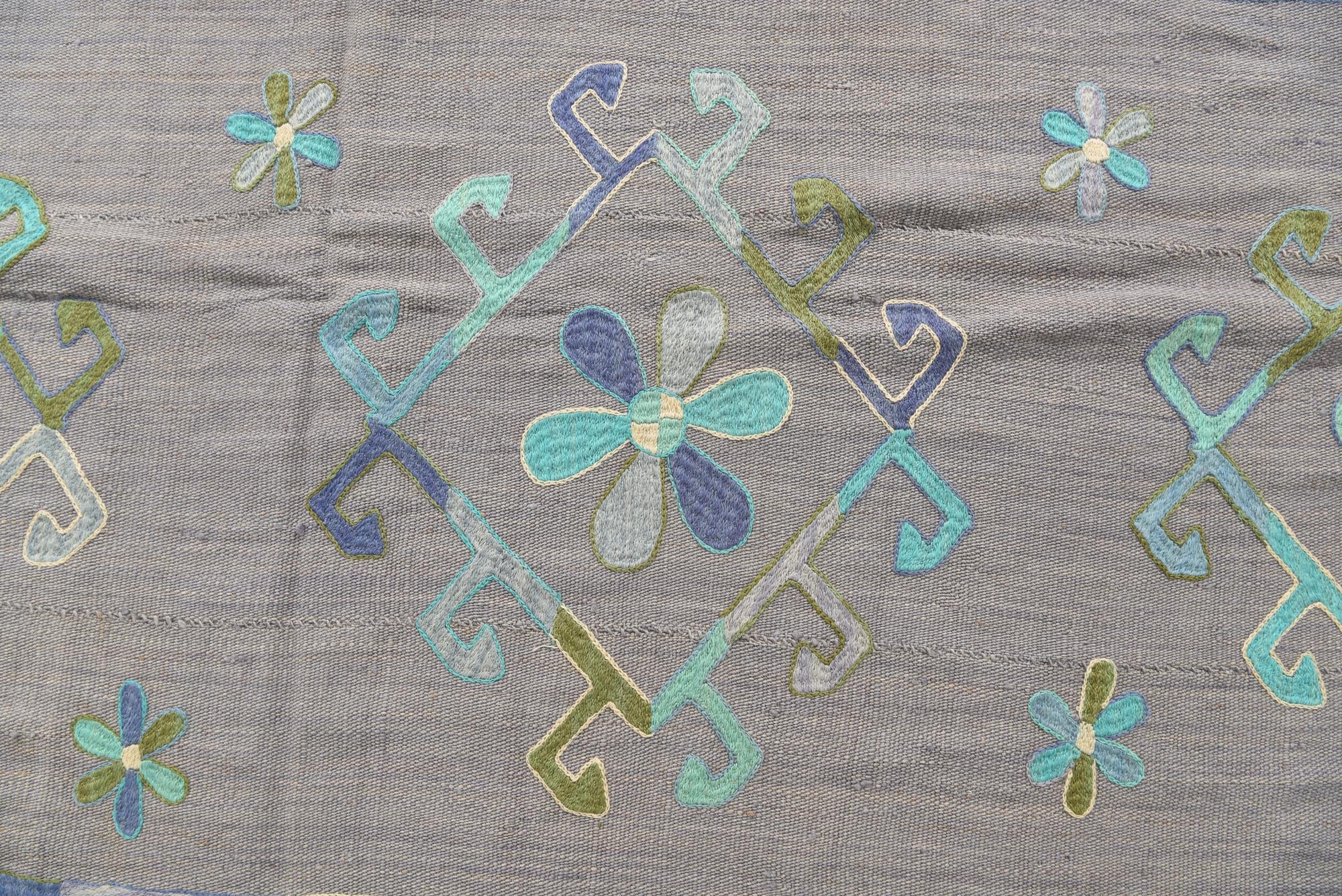 3' 4 x 10' 3 Hand Woven Kilim Suzani Wool Runner Rug