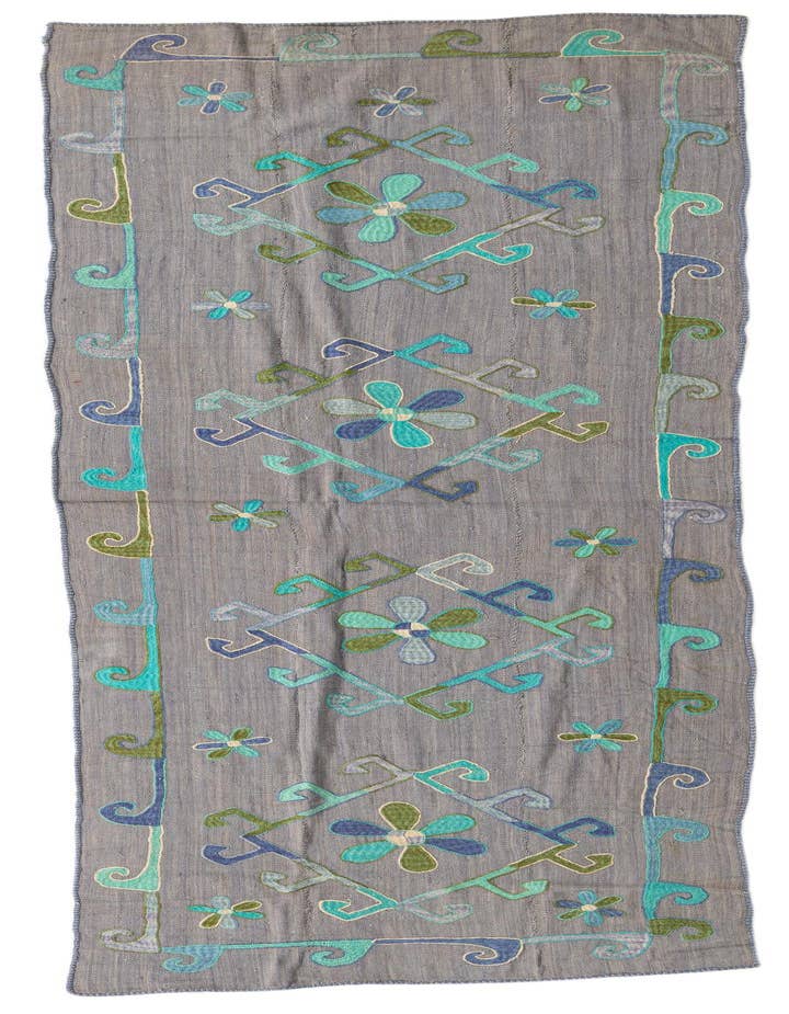 Detail image of 3' 4 x 10' 3 Hand Woven Kilim Suzani Wool Runner Rug