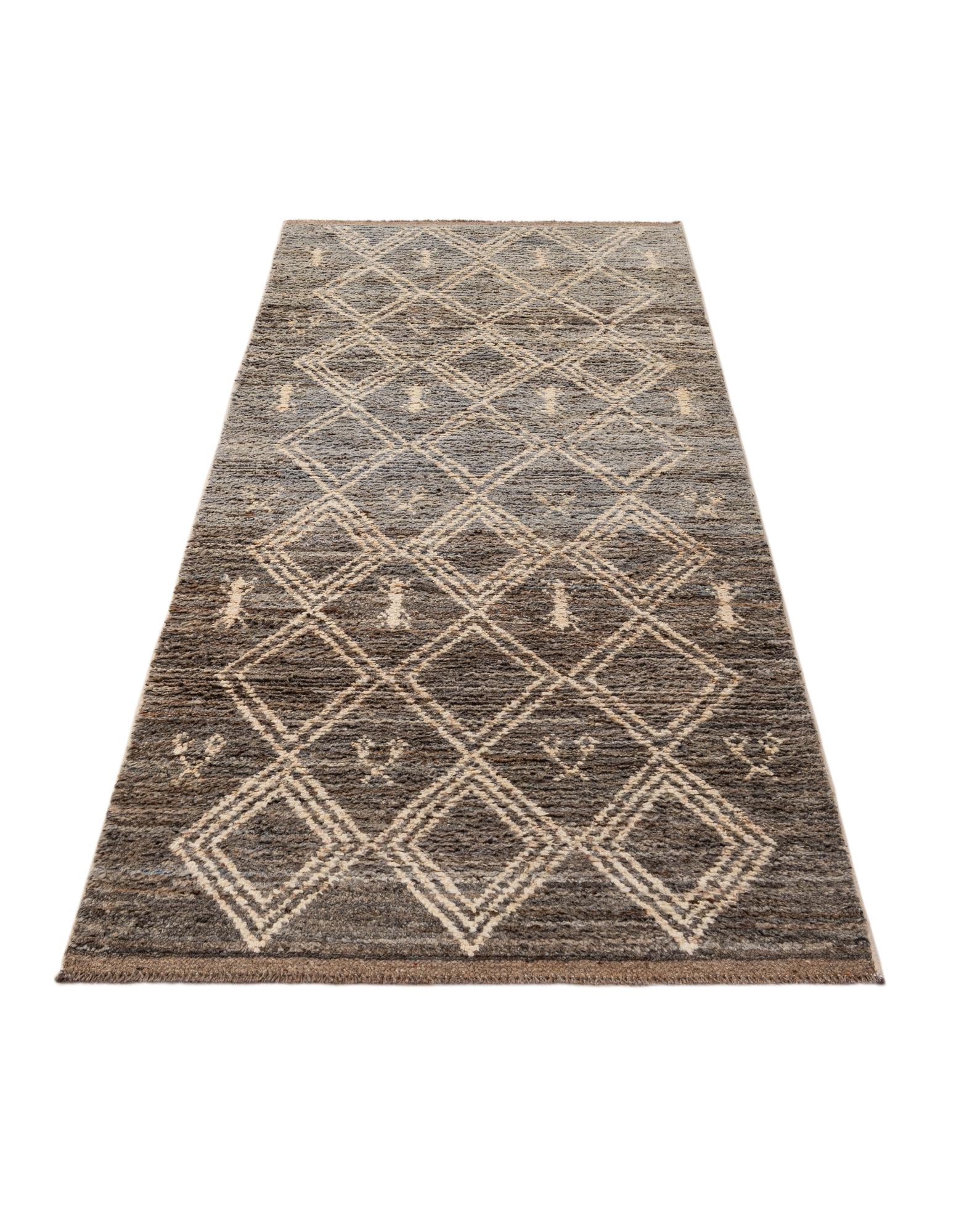 3' 3 x 9' 4 Hand Knotted Moroccan Wool Runner Rug