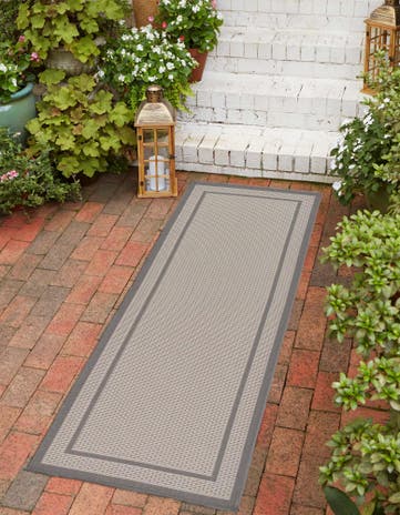 Gray Easy-Clean Border Indoor / Outdoor Runner Rug
