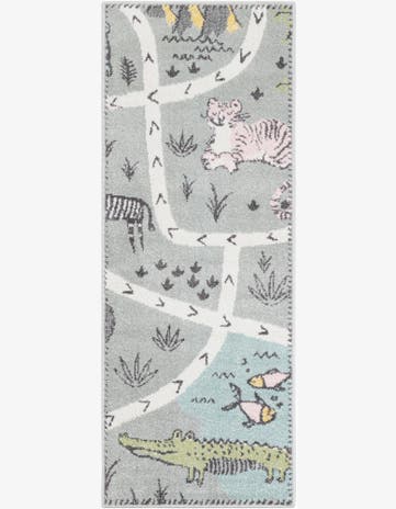 Gray Animals Whimsy Kids Runner Rug