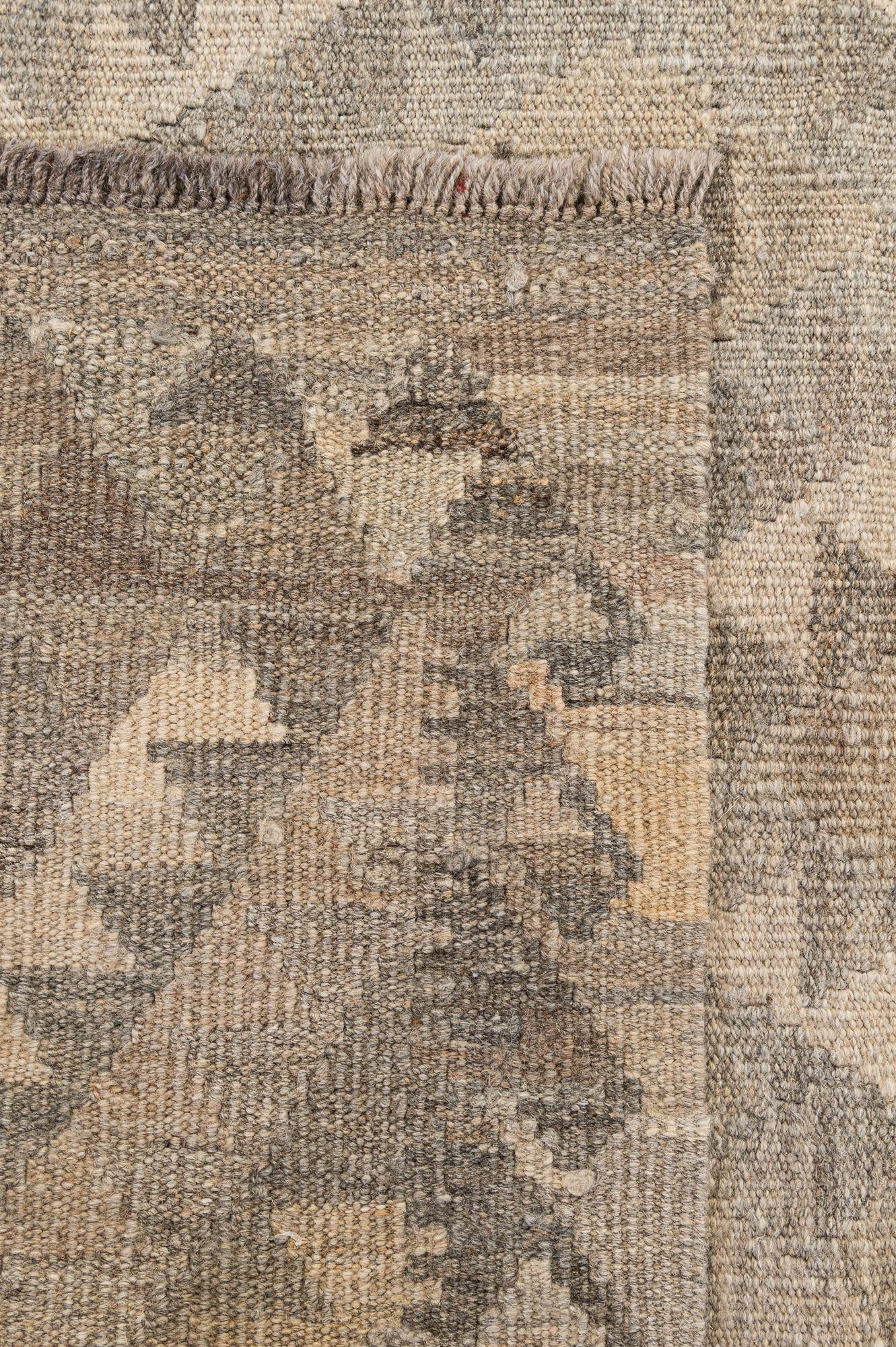 3' 3 x 9' 7 Hand Woven Kilim Maymana Wool Square Rug