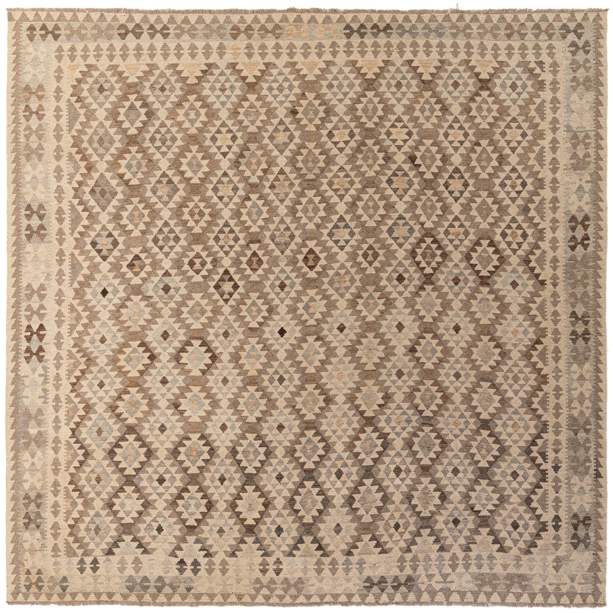10' x 10' 4 Hand Woven Kilim Maymana Wool Square Rug