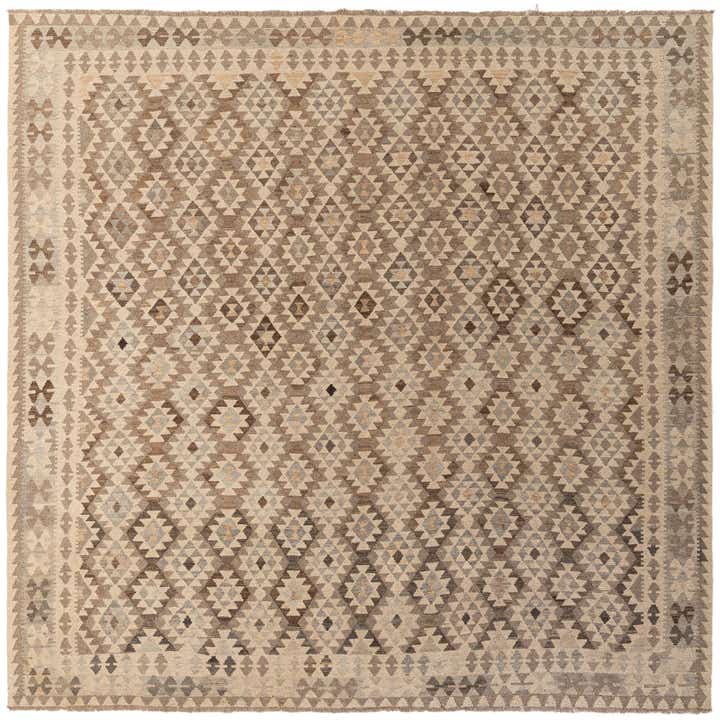 10' x 10' 4 Hand Woven Kilim Maymana Wool Square Rug
