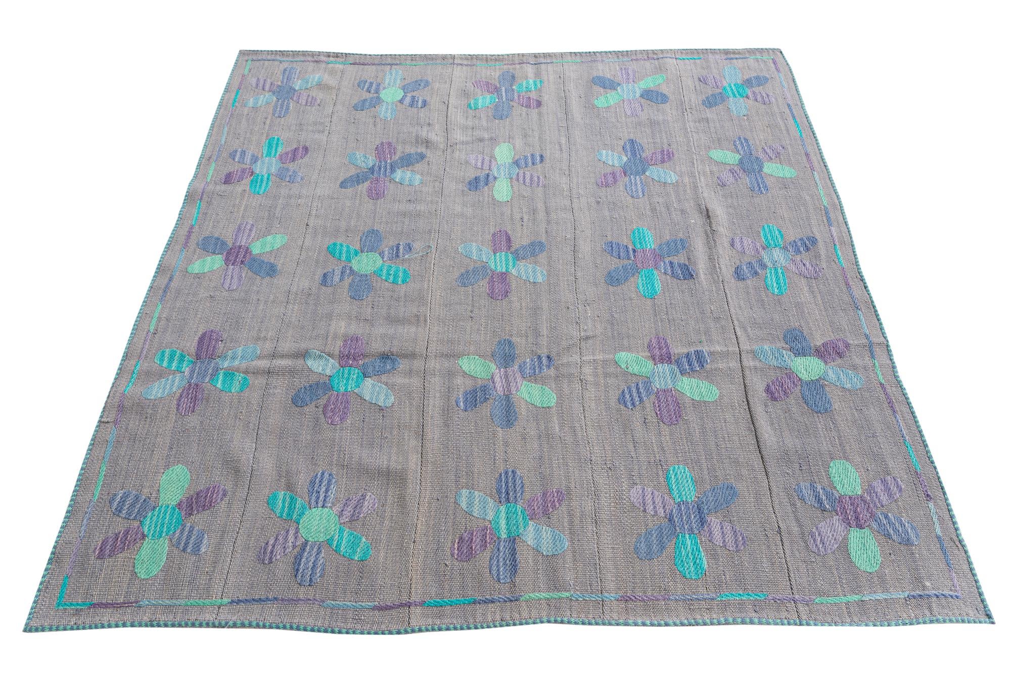 5' 4 x 5' 5 Hand Woven Kilim Suzani Wool Square Rug