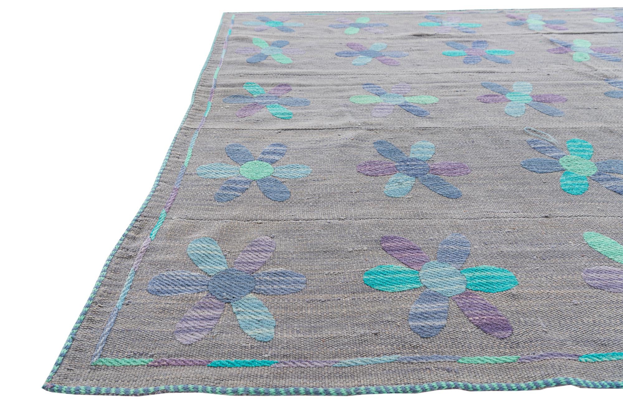 5' 4 x 5' 5 Hand Woven Kilim Suzani Wool Square Rug
