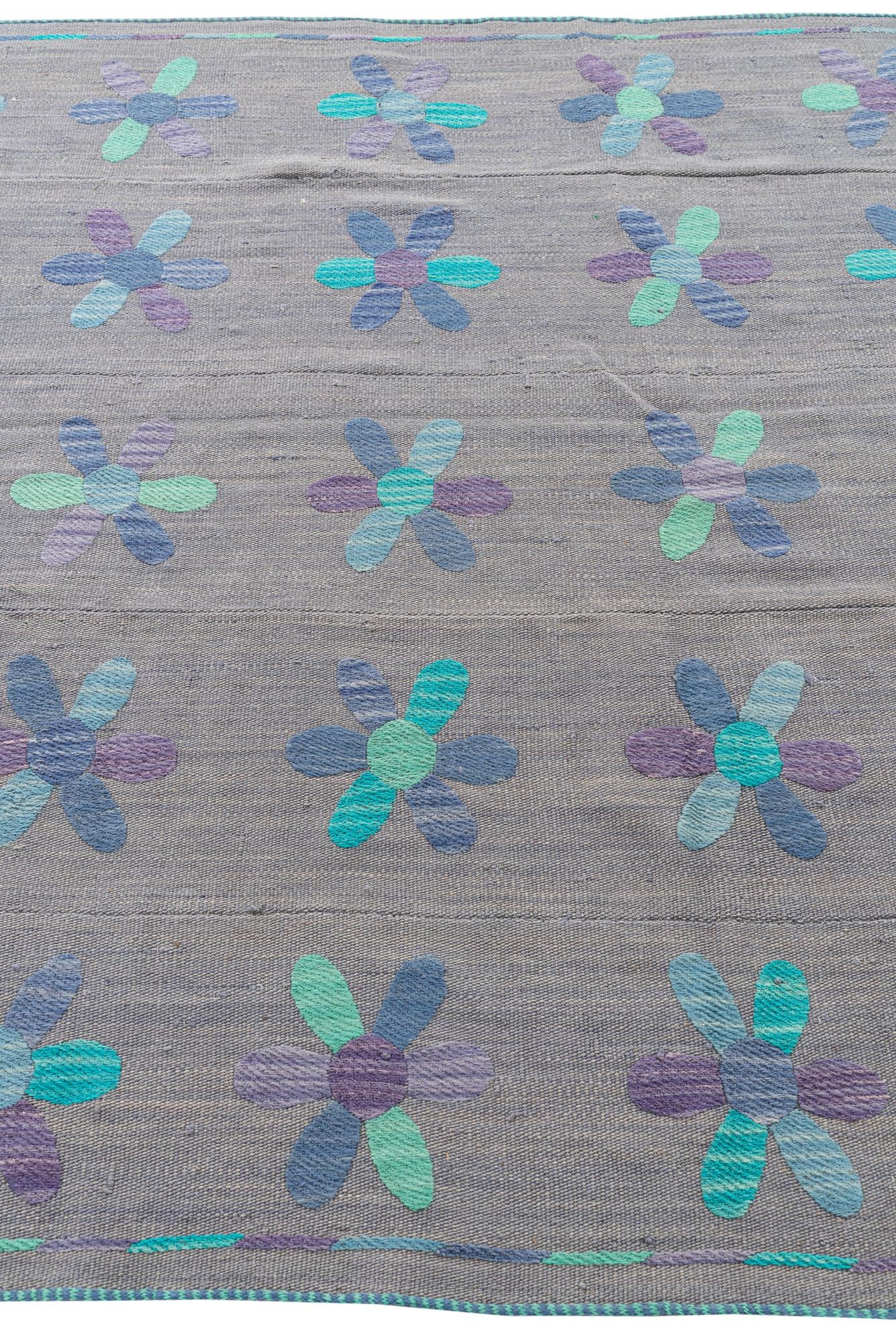 5' 4 x 5' 5 Hand Woven Kilim Suzani Wool Square Rug