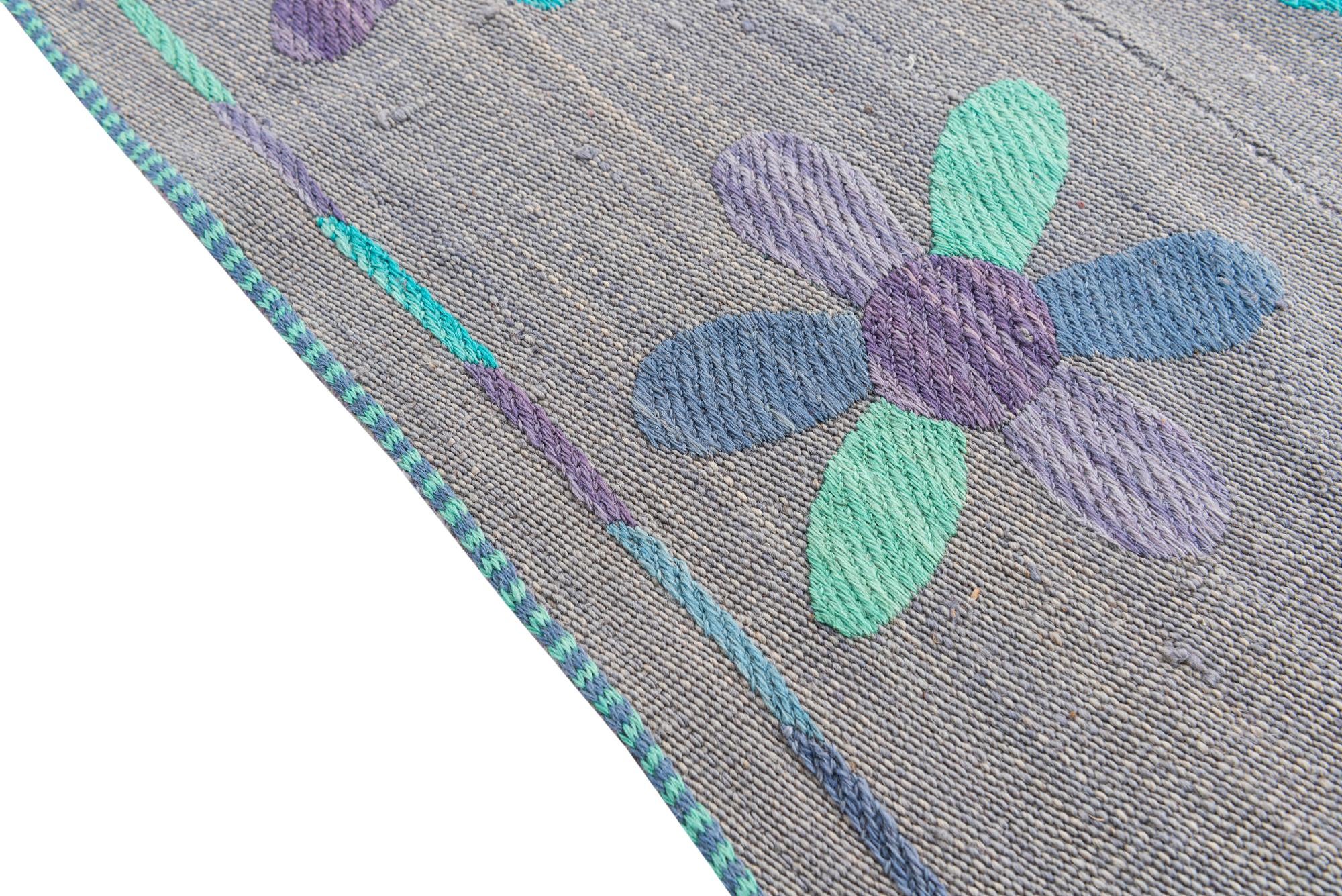 5' 4 x 5' 5 Hand Woven Kilim Suzani Wool Square Rug