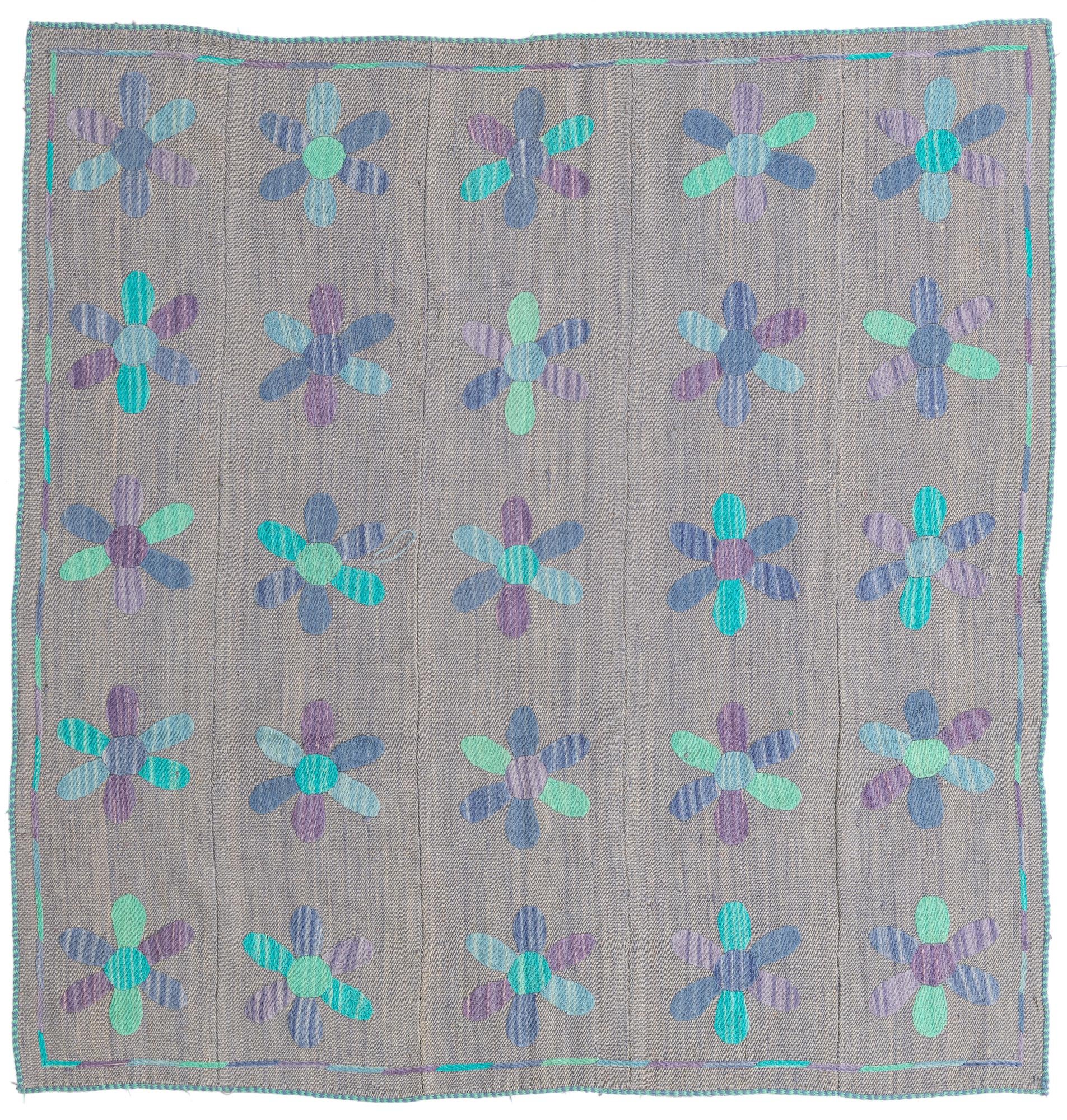 5' 4 x 5' 5 Hand Woven Kilim Suzani Wool Square Rug