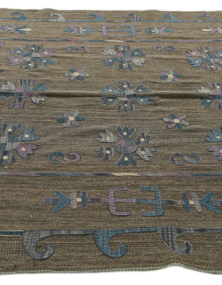 Detail image of 5' 3 x 6' 3  Hand Woven Kilim Suzani Wool Square Rug