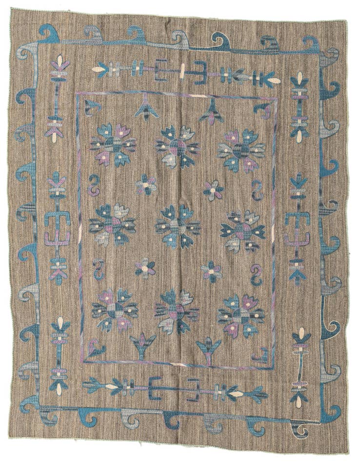 Detail image of 5' 3 x 6' 3 Hand Woven Kilim Suzani Wool Square Rug