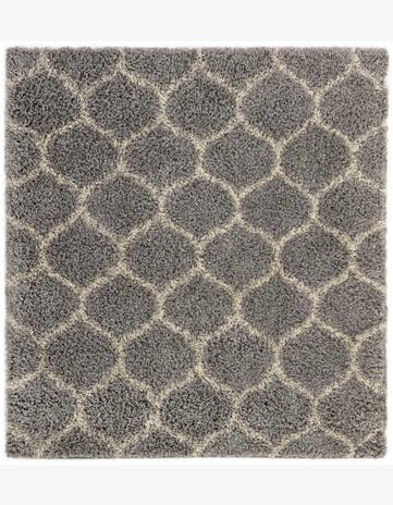 Gray Lattice Shag Square Rug