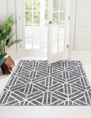 Gray Lattice Trellis Square Rug