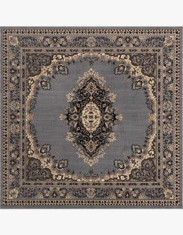 Gray Mashad Design Square Rug
