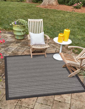 Gray Easy-Clean Border Indoor / Outdoor Square Rug