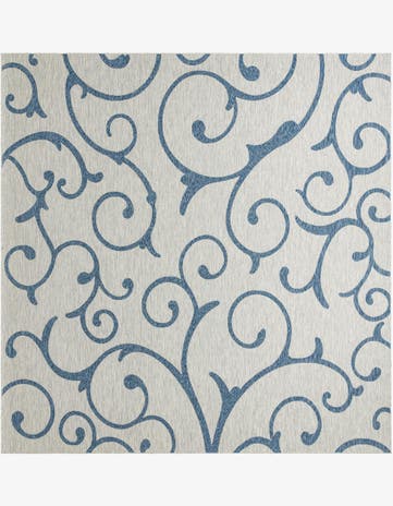 Gray Easy-Clean Botanical Indoor / Outdoor Square Rug