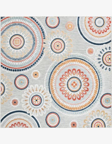 Gray Easy-Clean Botanical Indoor / Outdoor Square Rug