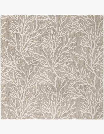 Gray Easy-Clean Coastal Indoor / Outdoor Square Rug