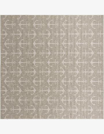 Gray Easy-Clean Coastal Indoor / Outdoor Square Rug