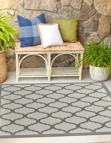 Gray Easy-Clean Lattice Indoor / Outdoor Square Rug