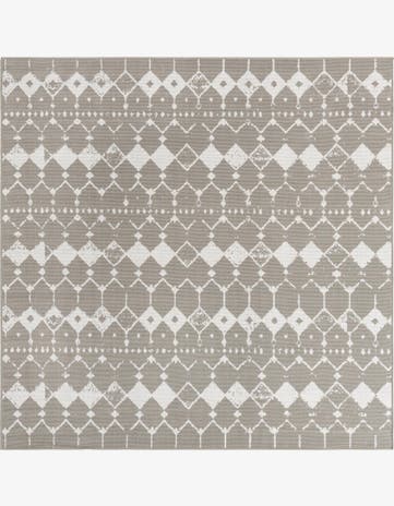 Gray Easy-Clean Lattice Indoor / Outdoor Square Rug