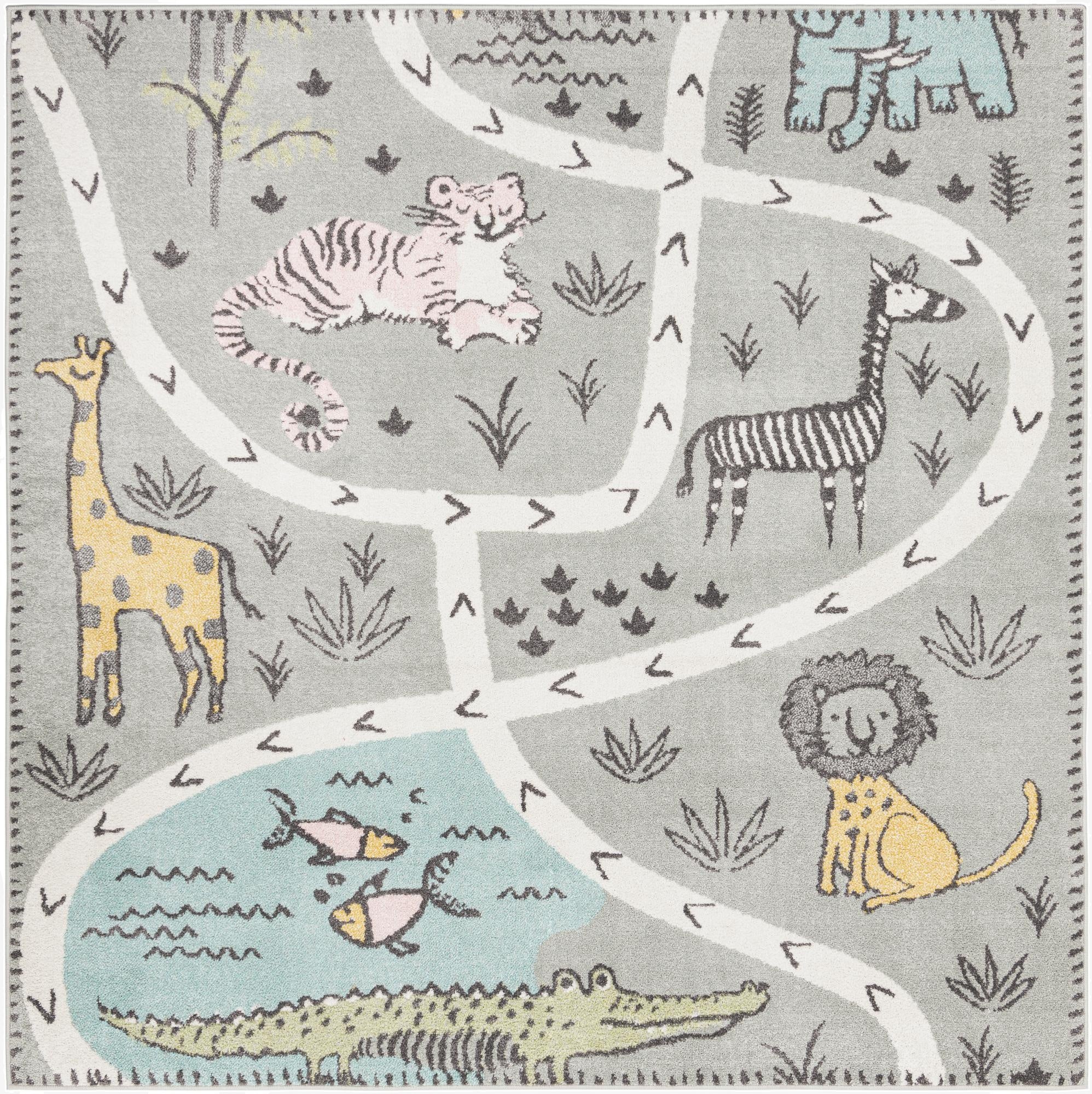 7' 10 x 7' 10 Animals Whimsy Kids Square Rug