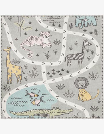 7' 10 x 7' 10 Animals Whimsy Kids Square Rug