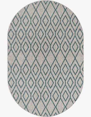 Gray Teal Easy-Clean Jill Zarin Turks and Caicos Indoor / Outdoor Oval Rug