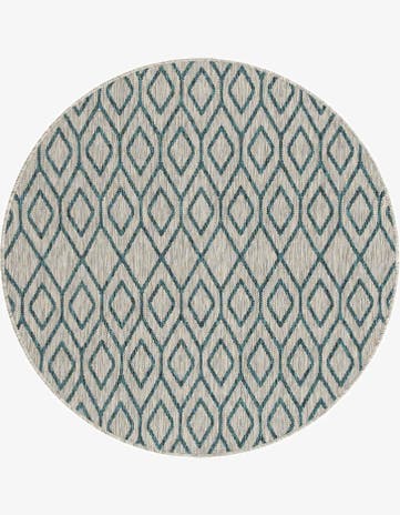 Gray Teal Easy-Clean Jill Zarin Turks and Caicos Indoor / Outdoor Round Rug