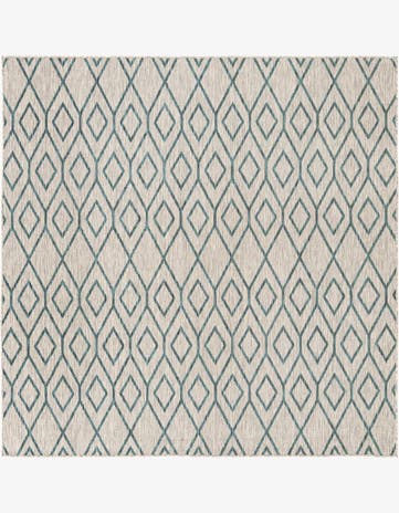 Gray Teal Easy-Clean Jill Zarin Turks and Caicos Indoor / Outdoor Square Rug