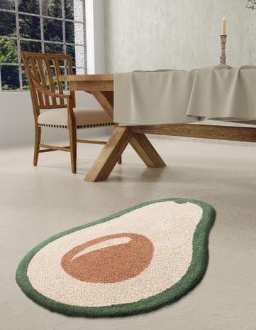 Green and Ivory Handtufted Wool Freeform Rug