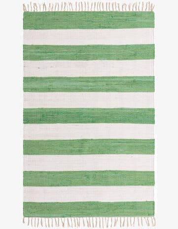 Green and Ivory Hand Woven Chindi Rag Rug