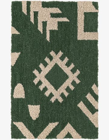 Green and Ivory Handtufted Wool Rug
