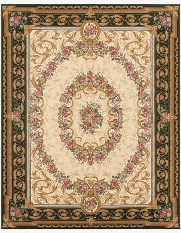 Green and Ivory Easy-Clean Traditional Indoor / Outdoor Rug