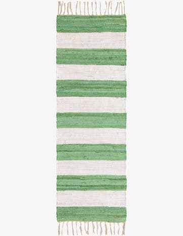 Green and Ivory Hand Woven Chindi Rag Runner Rug