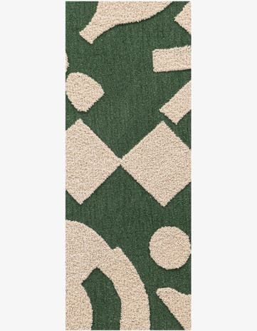 Green and Ivory Handtufted Wool Runner Rug