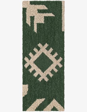 Green and Ivory Handtufted Wool Runner Rug