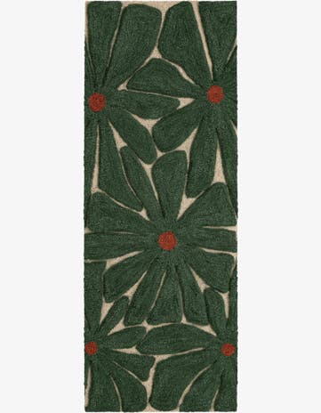 Green and Ivory Handtufted Wool Runner Rug