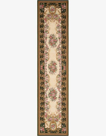 Green and Ivory Easy-Clean Traditional Indoor / Outdoor Runner Rug