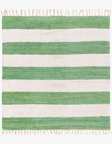 Green and Ivory Hand Woven Chindi Rag Square Rug