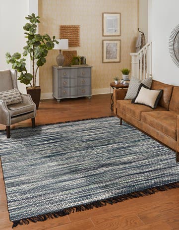 Green and Ivory Chunky Jute Square Rug