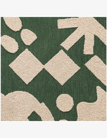 Green and Ivory Handtufted Wool Square Rug