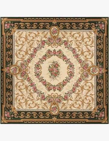 Green and Ivory Easy-Clean Traditional Indoor / Outdoor Square Rug
