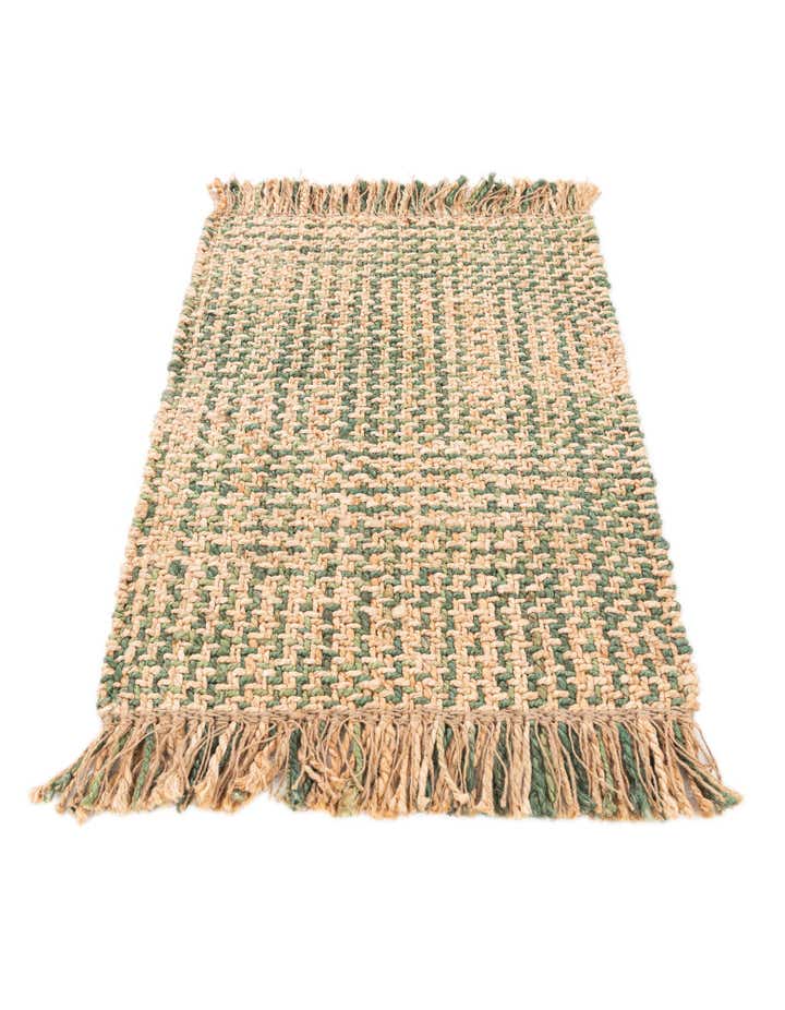 2' x 3' Hand Woven Checkered Jute Wool Rug