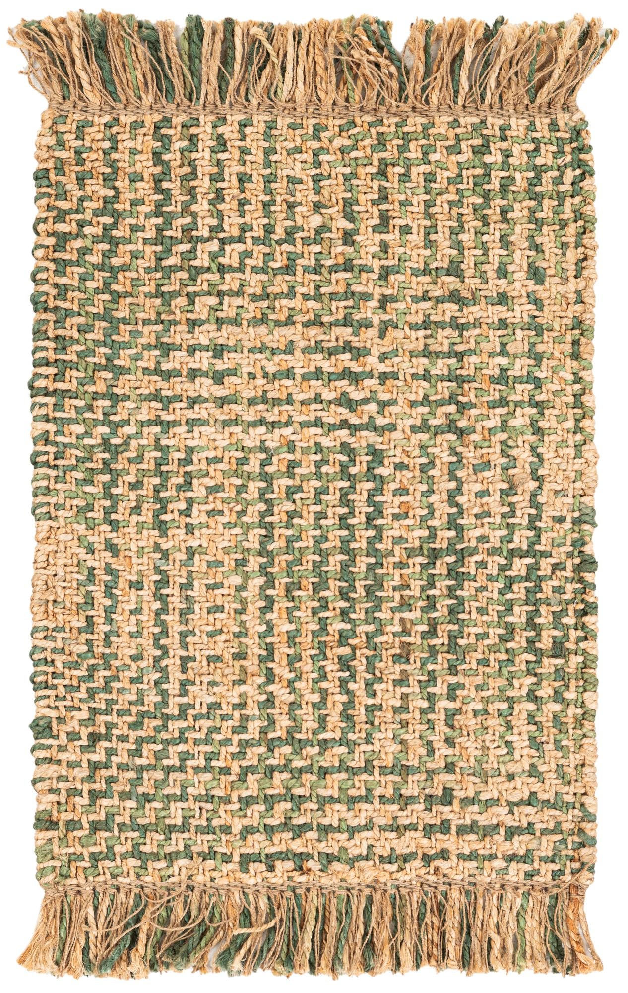 2' x 3' Hand Woven Checkered Jute Wool Rug