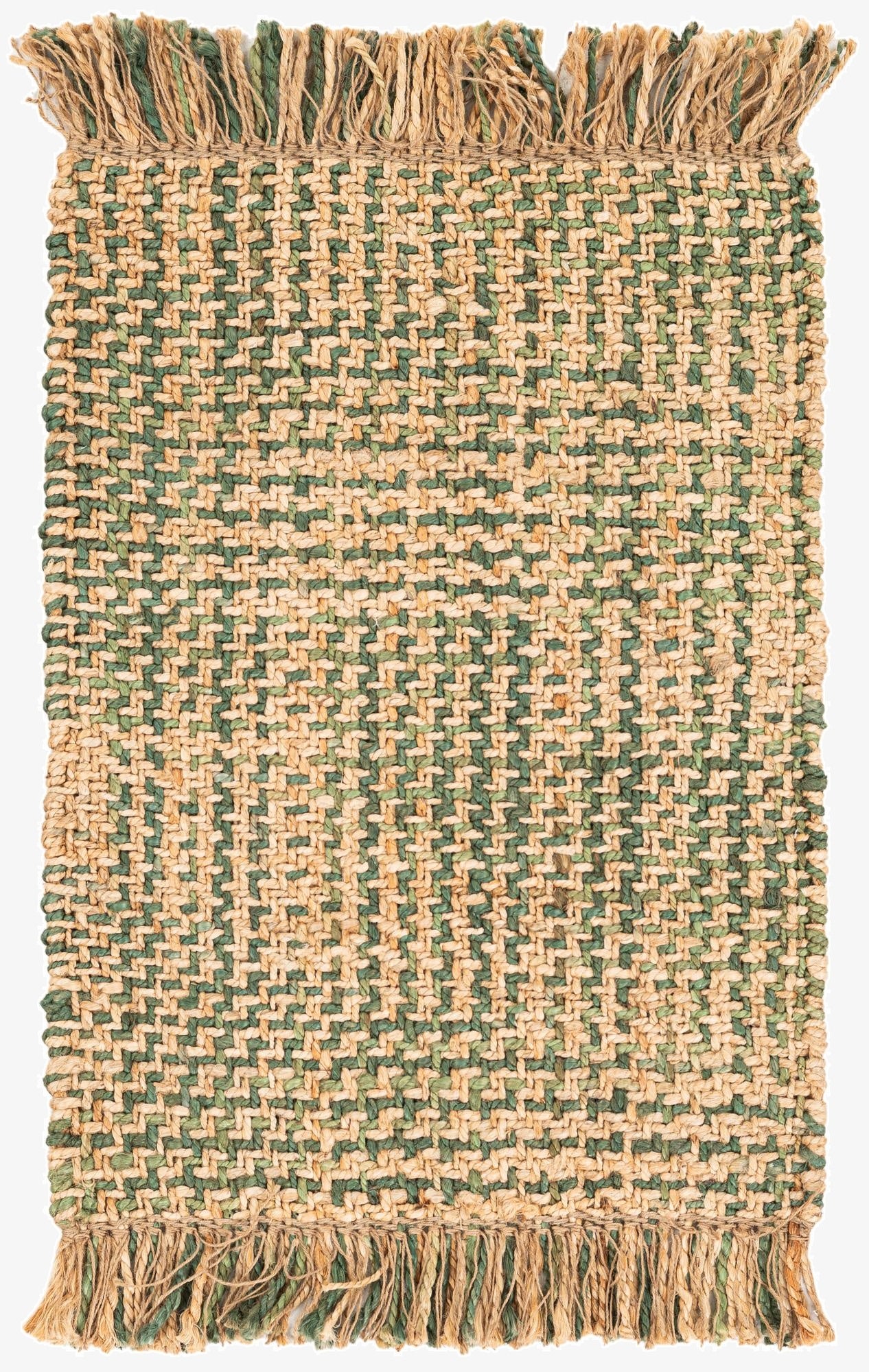 2' x 3' Hand Woven Checkered Jute Wool Rug